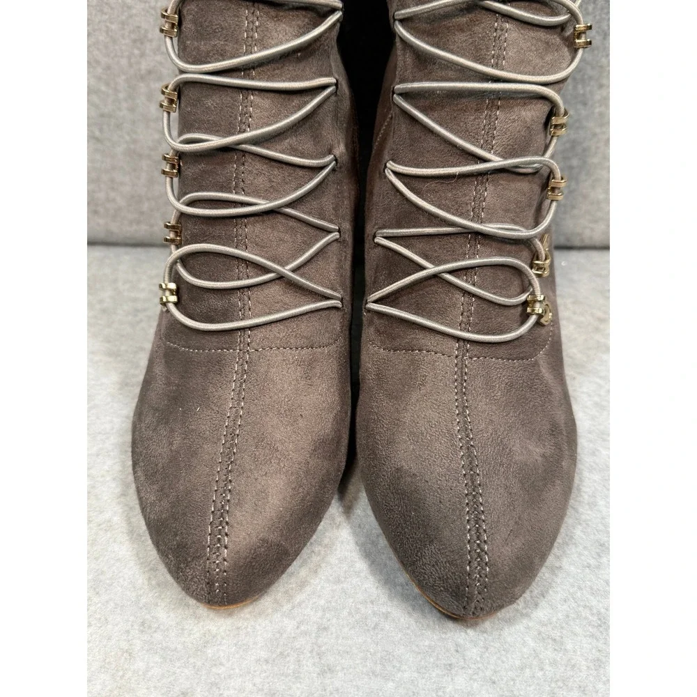 Gray Suede Wide-Calf Lace-Up Over The Knee Boots Size 8 OTK Heels Pointed‎ Toe
